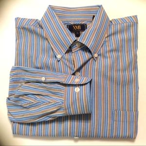 XMI blue gold stripe casual oxford shirt